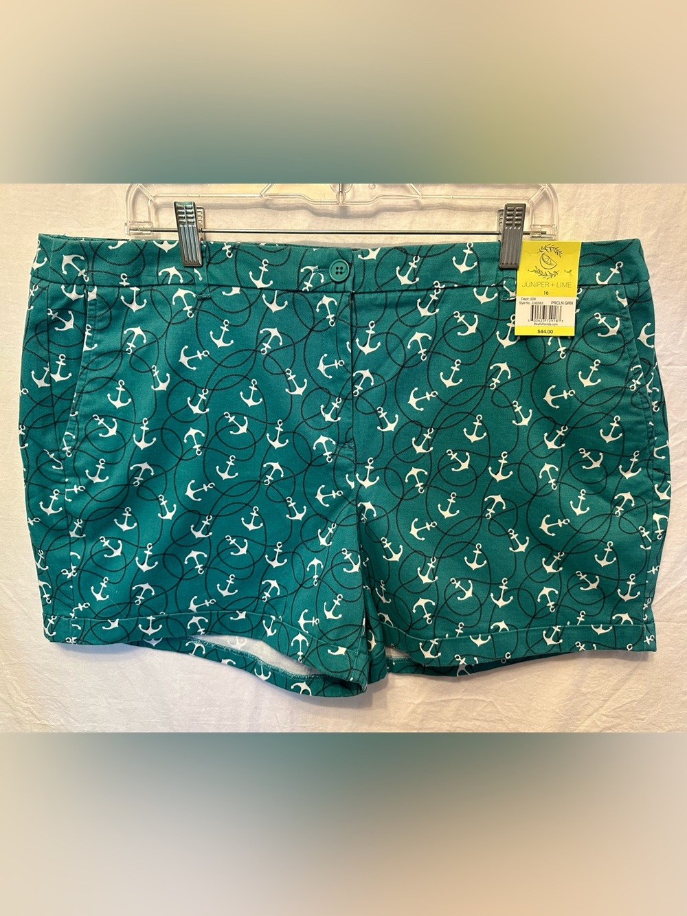 NWT Juniper + Lime Anchor Print Shorts Size 16 Short Nautical Coastal Stretch